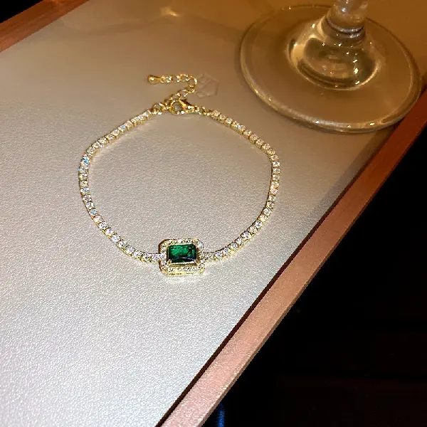 Micropaved-Emerald Geometric Diamond Bracelet,tkmbeautysupply.com