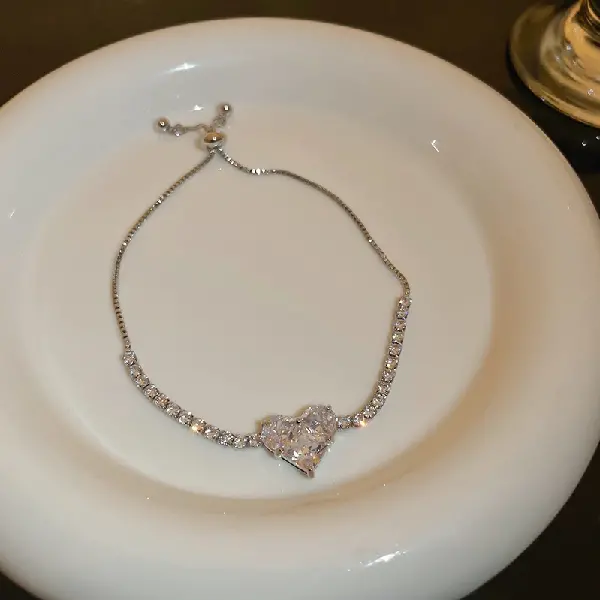 18# Bracelet-Silver Zircon Heart,tkmbeautysupply.com