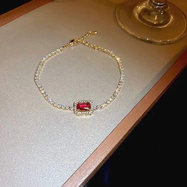 Micropaved-Red Geometric Diamond Bracelet,tkmbeautysupply.com