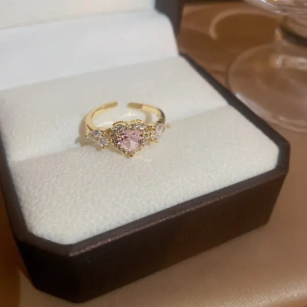 1# ring-real gold electroplated diamond zircon love heart,tkmbeautysupply.com