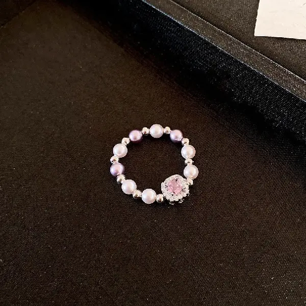 7# Ring-Shijia Pearl Square Zircon Elastic Ring,tkmbeautysupply.com