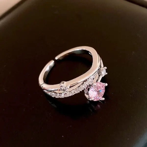 8# Ring-Zircon Square Round Double Layer Open Ring,tkmbeautysupply.com