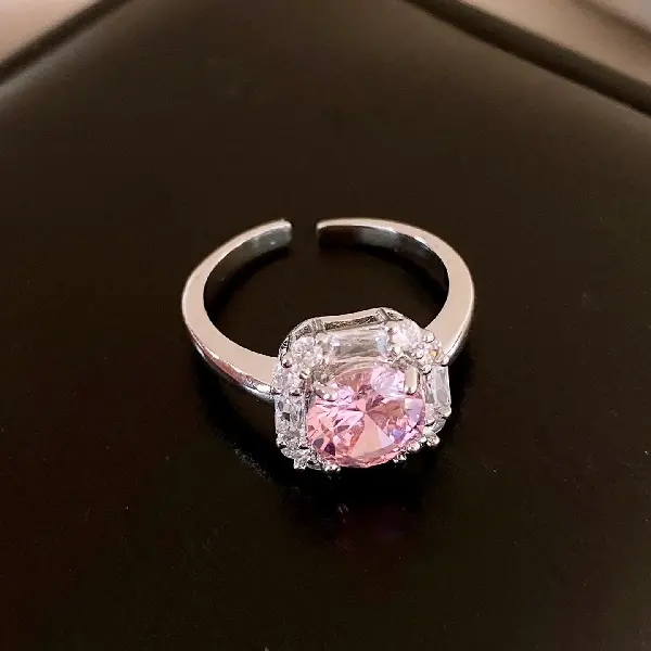 10# Ring-Zircon Square Round Double Layer Open Ring,tkmbeautysupply.com
