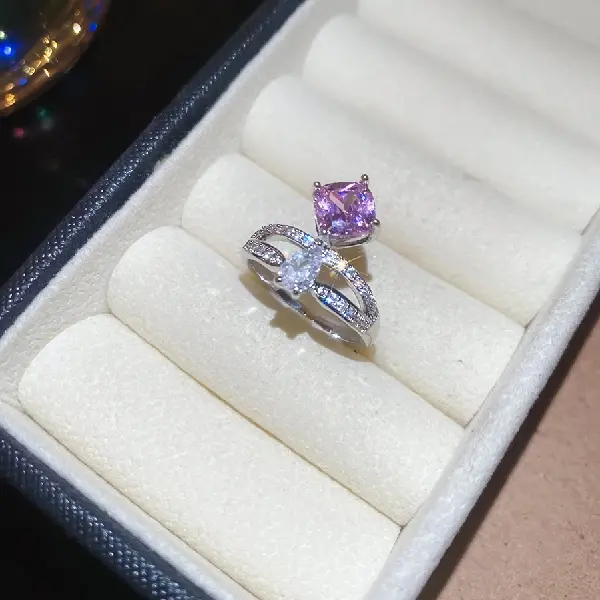 11# Ring-Zircon Round Diamond Flower Open Ring,tkmbeautysupply.com