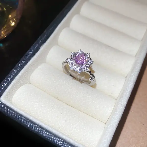 12# Ring-Zircon Round Diamond Flower Open Ring,tkmbeautysupply.com