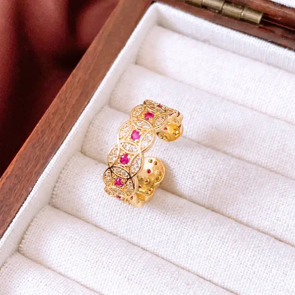 16# ring-18k real gold electroplated zircon copper coin round fashionable open ring,tkmbeautysupply.com