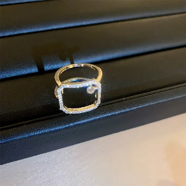 Ring-real gold electroplated hollow square pearl,tkmbeautysupply.com