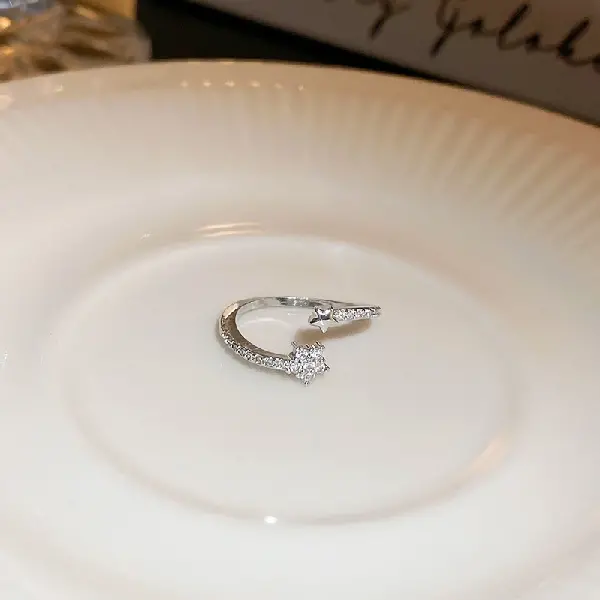 Silver - Star - Diamond Zirconia Star Open Ring,tkmbeautysupply.com