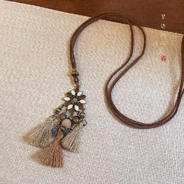 6# oil dripping diamond flower tassel necklace,tkmbeautysupply.com