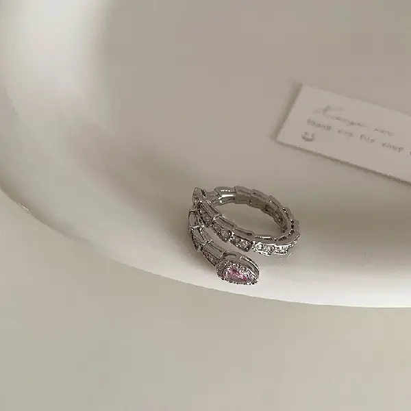 6# Ring-Triangular Zircon Snake Curved Open Ring,tkmbeautysupply.com