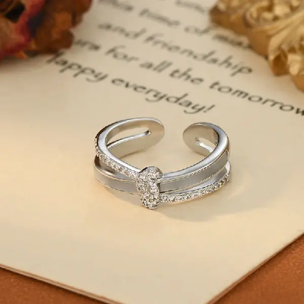 10# Ring-Zircon Oil Drop Double Layer Cross Knotted Open Ring,tkmbeautysupply.com