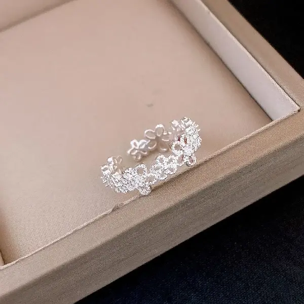 12# Ring-Zircon Lace Flower Pearl Fashion Simple Open Ring,tkmbeautysupply.com