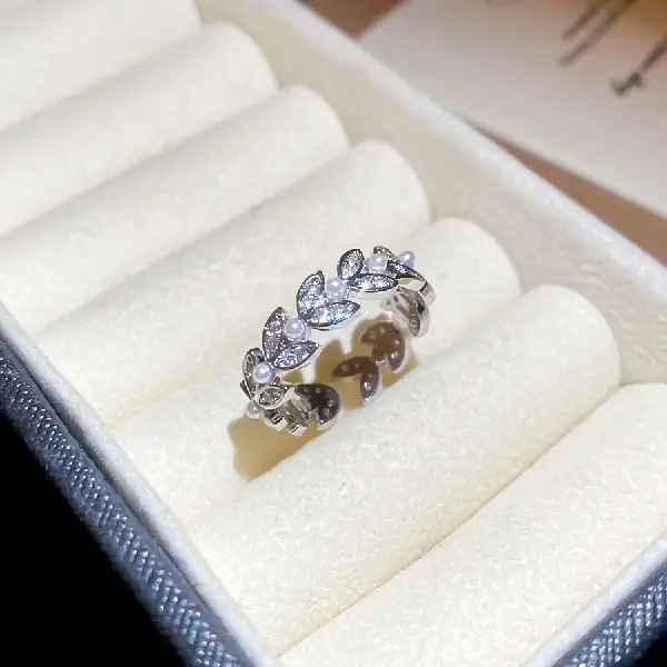 14# Ring-Zircon Pearl Wheat Ear Simple Fashion Open Ring,tkmbeautysupply.com