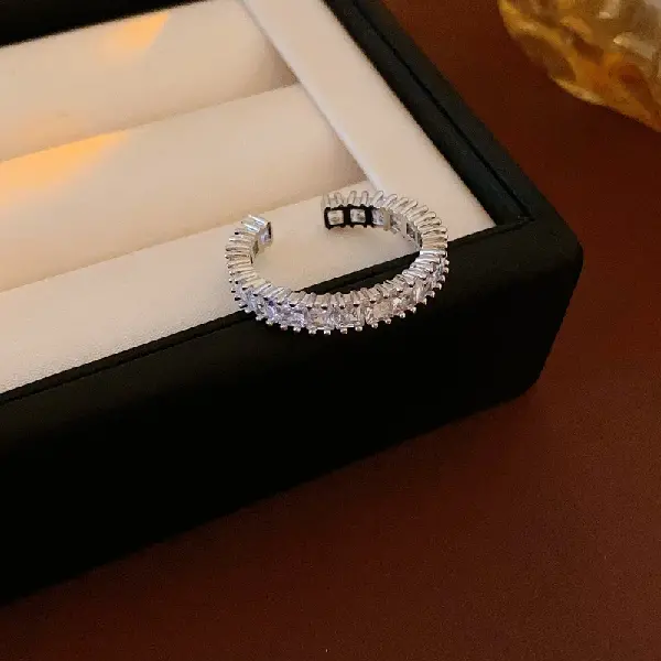 18# ring-rectangular zircon open ring,tkmbeautysupply.com