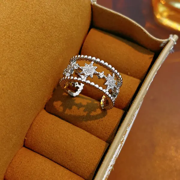 23# Ring-Zircon Double-layered Star Hollow Fashion Open Ring,tkmbeautysupply.com