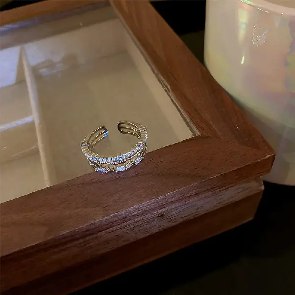 28# Ring-Zircon Pearl Multi-layer Open Ring,tkmbeautysupply.com