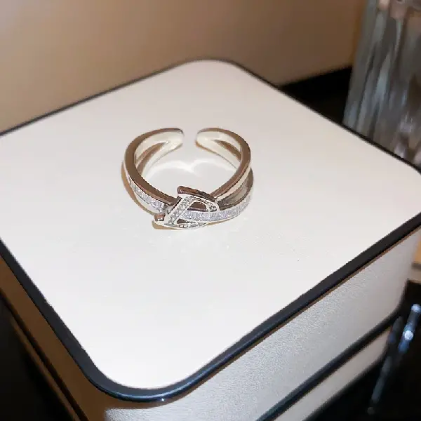 31# Ring-Zircon Letter D Double Layer Open Ring,tkmbeautysupply.com