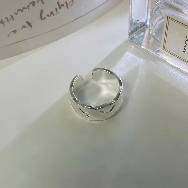 33# Ring-Platinum plaid open ring,tkmbeautysupply.com