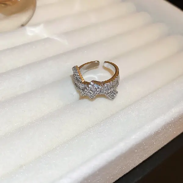 34# ring - platinum zircon knotted open ring,tkmbeautysupply.com