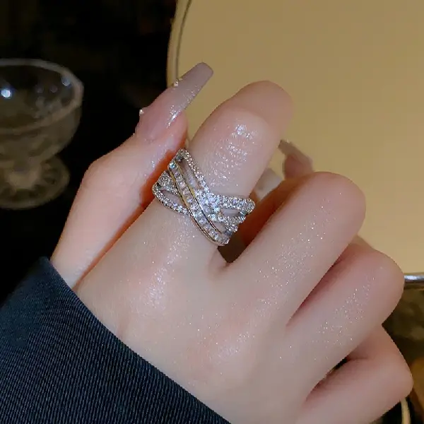 42# Ring-Zircon Multilayer Cross Open Ring,tkmbeautysupply.com