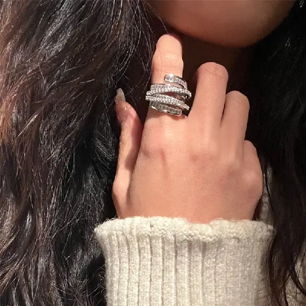 44# ring - multi-layered square staggered open ring,tkmbeautysupply.com