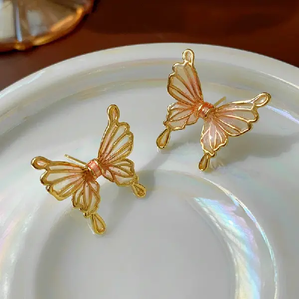 3# silver needle gold butterfly earrings (real gold plating),tkmbeautysupply.com