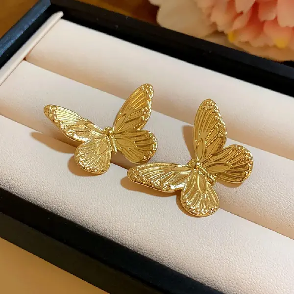 5# Silver Needle Golden Butterfly Three-dimensional Stud Earrings,tkmbeautysupply.com