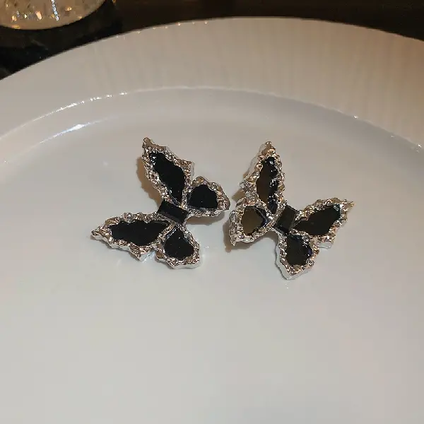 23# silver needle diamond square butterfly pleated earrings,tkmbeautysupply.com