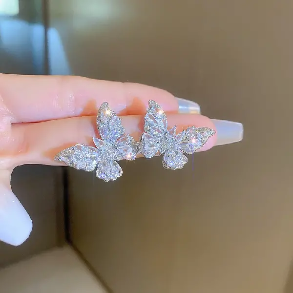 40# Silver Needle Environmentally Friendly Silver Zircon Butterfly Stud Earrings,tkmbeautysupply.com