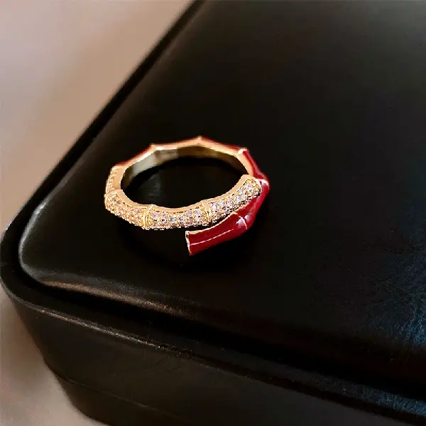 8# oil dripping bamboo zircon open ring,tkmbeautysupply.com