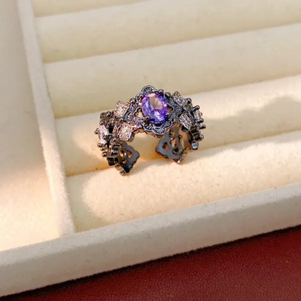Ring - Gun Black - Purple - Oval,tkmbeautysupply.com