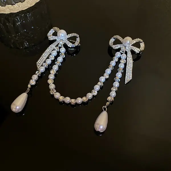 28# brooch - pearl inlaid diamond anti-exposure bow tassel,tkmbeautysupply.com