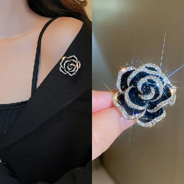 45# Brooch-Camellia Zircon Oil Drop,tkmbeautysupply.com
