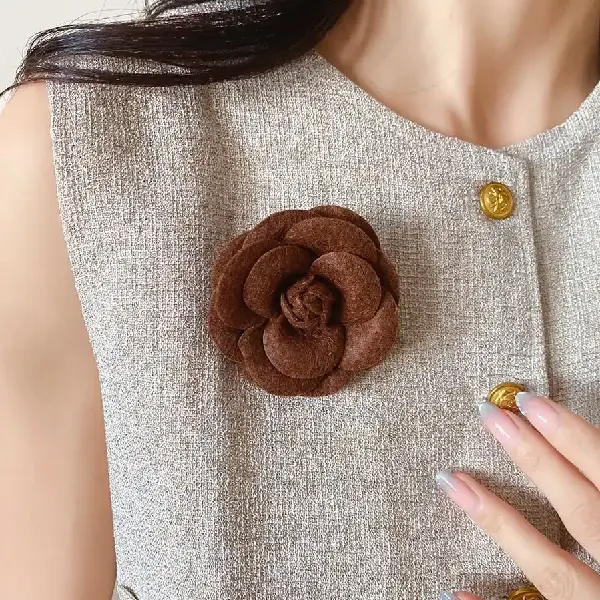 59# brooch-leather flocked flowers,tkmbeautysupply.com