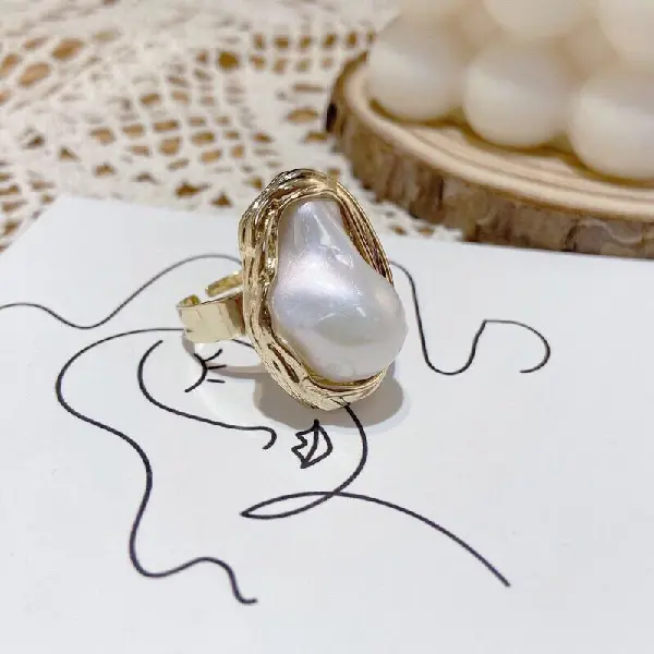 4# Irregular Pearl Open Ring-Gold,tkmbeautysupply.com