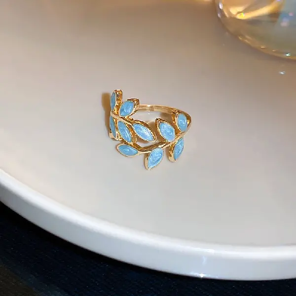 6# blue leaf open ring,tkmbeautysupply.com