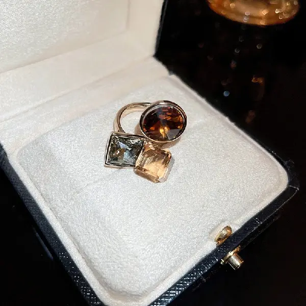 23# Square Circle Open Ring-Coffee Color,tkmbeautysupply.com