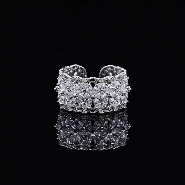 24#Flower Open Ring-Silver,tkmbeautysupply.com