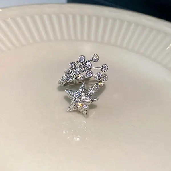 29# five-pointed star open ring-silver,tkmbeautysupply.com