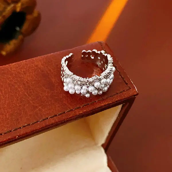 35# Pearl Open Ring-Silver,tkmbeautysupply.com