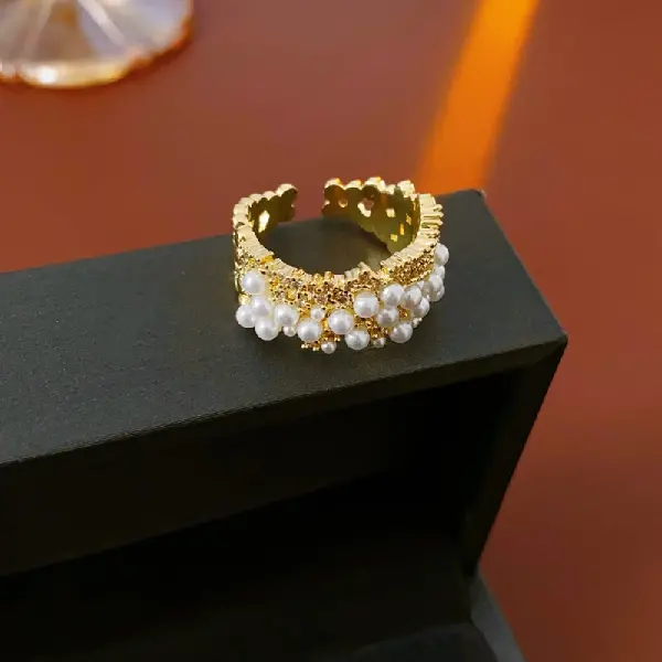 36# Pearl Open Ring-Gold-White,tkmbeautysupply.com