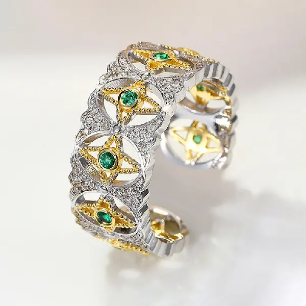 38# Four-Pointed Star Open Ring-Green,tkmbeautysupply.com