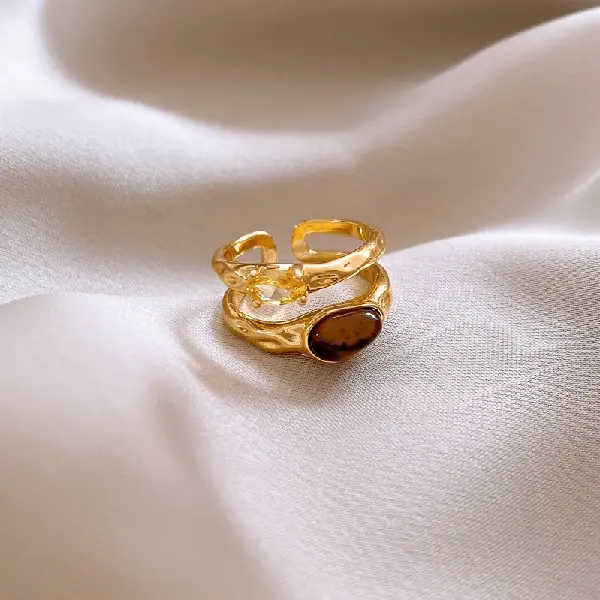 45# Tiger Eye Stone Open Ring-Gold-Coffee,tkmbeautysupply.com