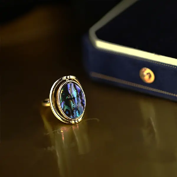 49# Shell Open Ring-Gold-Green,tkmbeautysupply.com