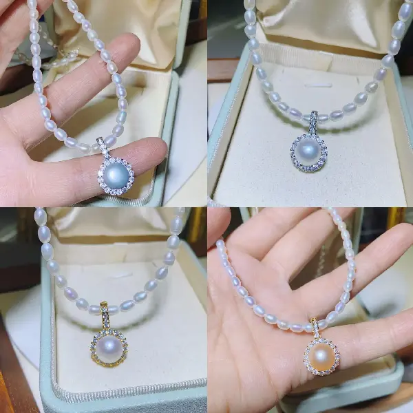 Rice beads + pendant-3090 golden pink pearls,tkmbeautysupply.com