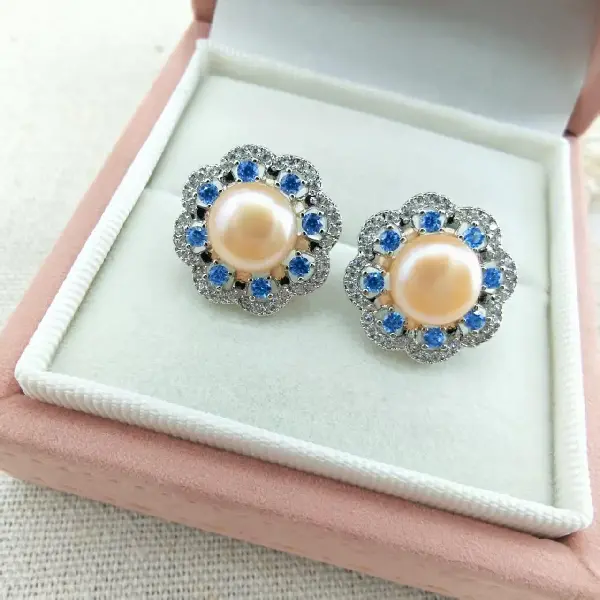 Silver Stud Earrings Pink Pearl,tkmbeautysupply.com