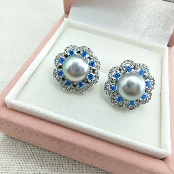 Silver Stud Earrings Gray Pearl,tkmbeautysupply.com