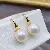 Wholesale Large Pearl Earrings 925 Silver Gold Plated - 1409 golden white beads (9.5-10mm)