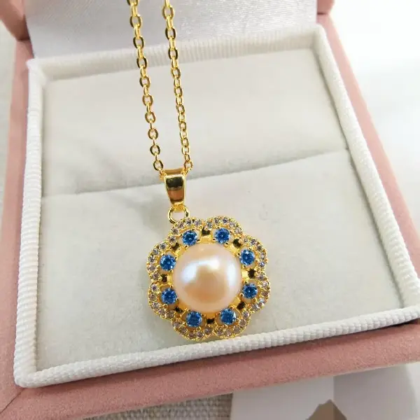 Gold necklace pink pearls,tkmbeautysupply.com