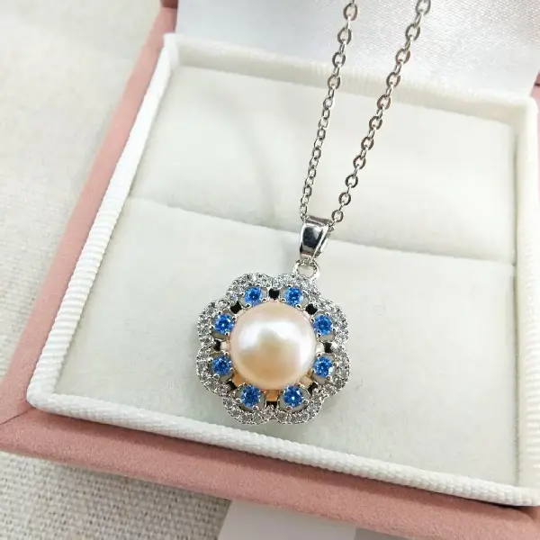 Silver necklace pink pearls,tkmbeautysupply.com